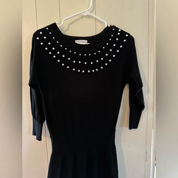 Black Cable Knit Sweater Dress with Pearl Details - Picture 6 of 8